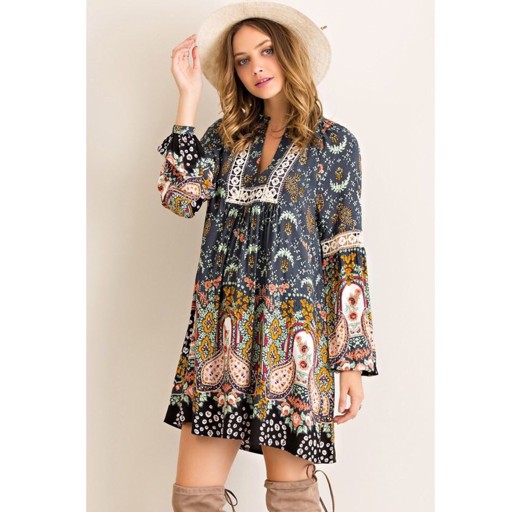 ENTRO • Crochet Peasant Tunic Trapeze Dress